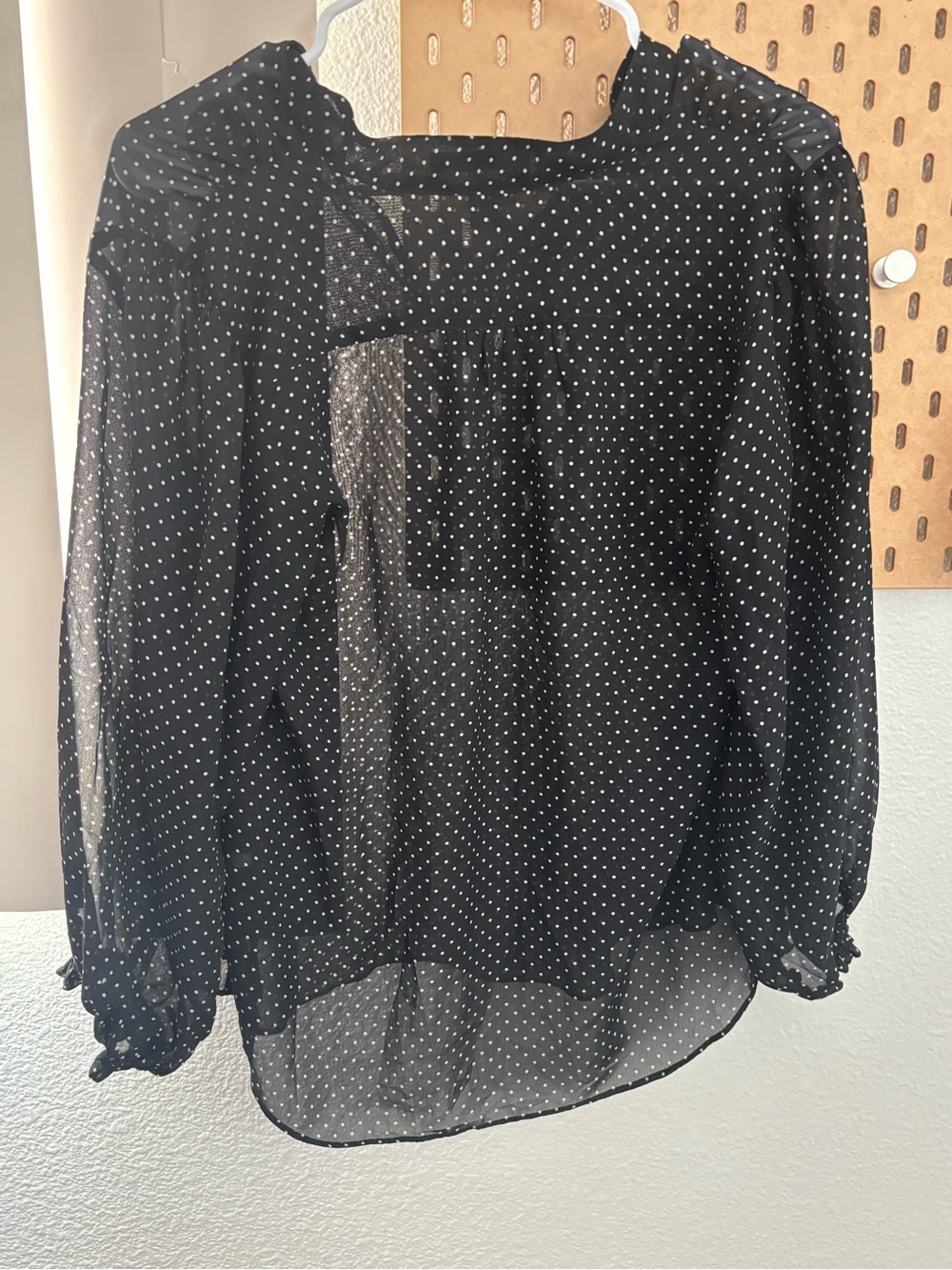 American Living Black Sheer Polka Dot Long-Sleeve Blouse